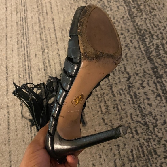 BEST OFFER -  PRADA Shoes Womens 38 Black Calzature Donna Caged Heel Stiletto - Picture 2 of 6